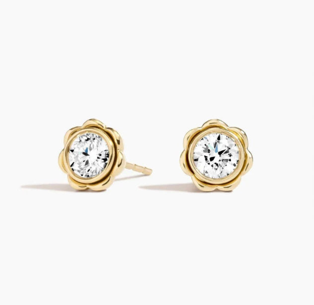 Lab-grown diamond flower-cluster stud earrings in 14K gold, 3 ctw