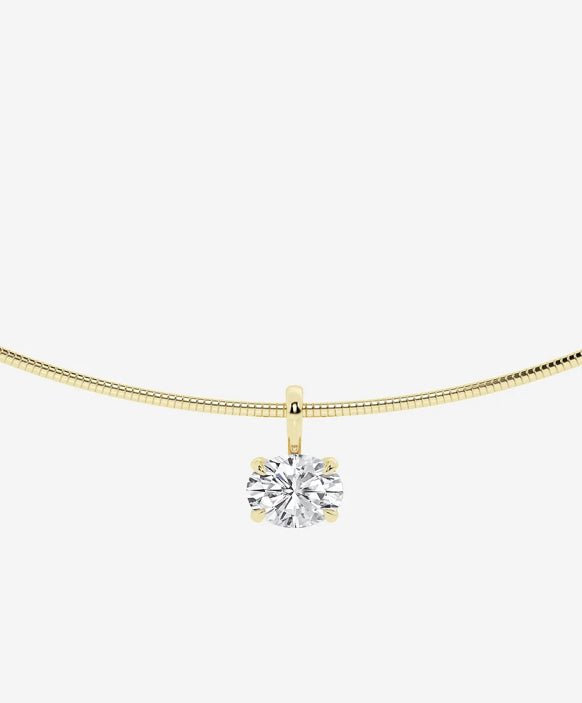 Oval lab-grown diamond pendant on a 14K gold Omega choker, 1.79 ctw