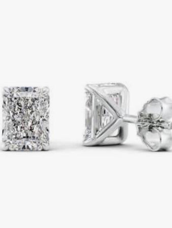 Radiant-Cut lab-grown diamond stud earrings in 14K gold, 2 ctw