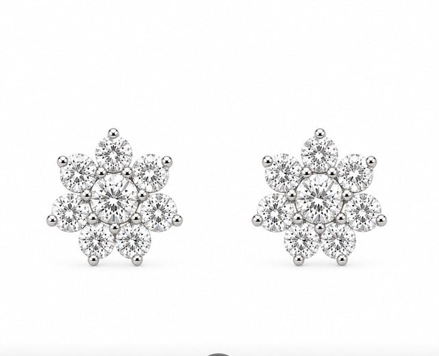 Lab-grown diamond flower-cluster earrings in 14K gold, 3.50 ctw