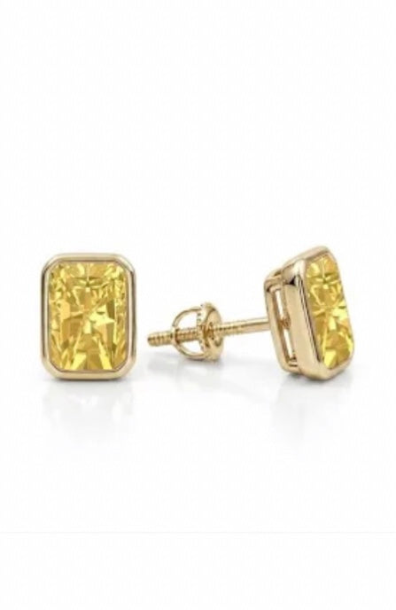 Fancy Yellow Radiant-Cut lab-grown diamond stud earrings in 14K gold, 6 ctw