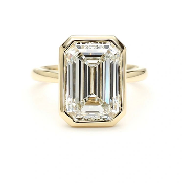 Emerald-cut lab-grown diamond solitaire ring in 14K gold, 6 ctw